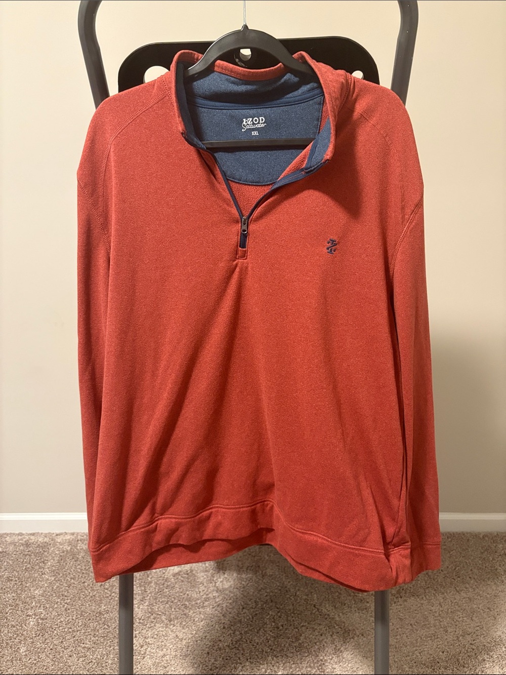 Izod Rust Red Quarter-Zip Pullover with Navy Trim
